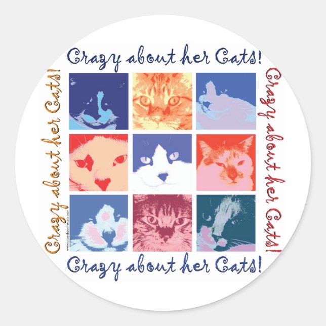 Cat Crazy Runder Aufkleber (Vorderseite)