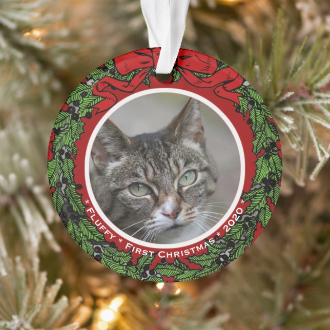 Cat Custom Foto Name Erste Weihnachtsfeier Ornament (Baum)