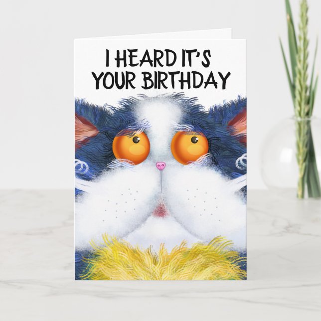 CAT CUTE CAT ART AMUSANT CARTES DE SALUT D'ANNIVER (Devant)