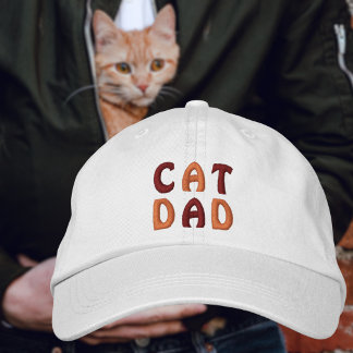CAT DAD Orange and Brown Typography Bestickte Baseballkappe