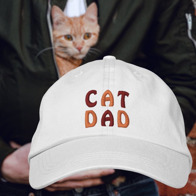 CAT DAD Orange and Brown Typography Bestickte Baseballkappe (Von Creator hochgeladen)