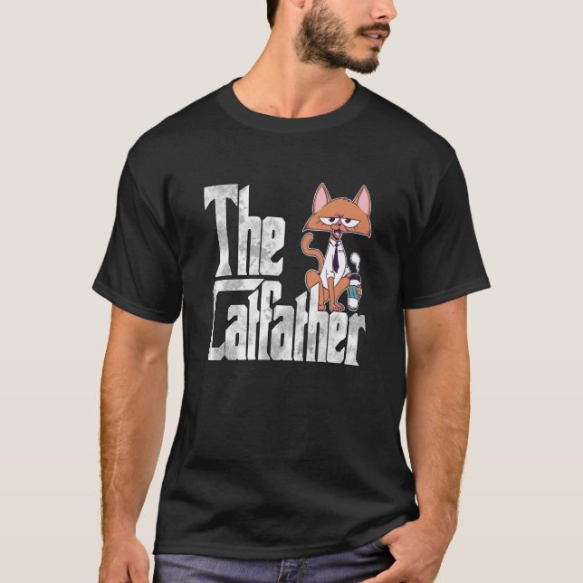 Cat Dad The Catfather Crazy Coffee Cat Father Kitt T-Shirt (Vorderseite)