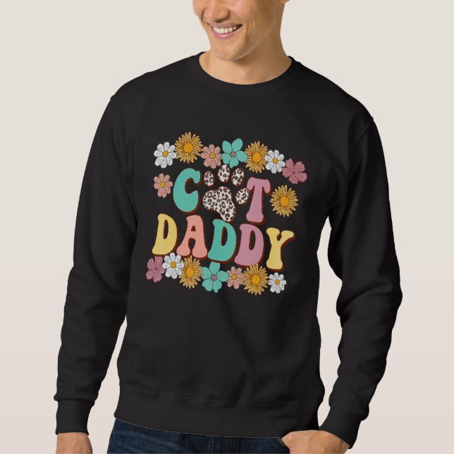 Cat Daddy Leopard Kitten Pfote Retro Sonnenblume G Sweatshirt (Vorderseite)