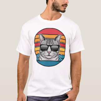 Cat Daddy Sonnenbrille Sonnenuntergang Retro Fell T-Shirt