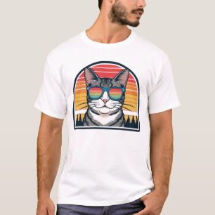 Cat Daddy Sonnenbrille Sonnenuntergang Retro Fell T-Shirt