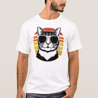 Cat Daddy Sonnenbrille Sonnenuntergang Retro Fell T-Shirt
