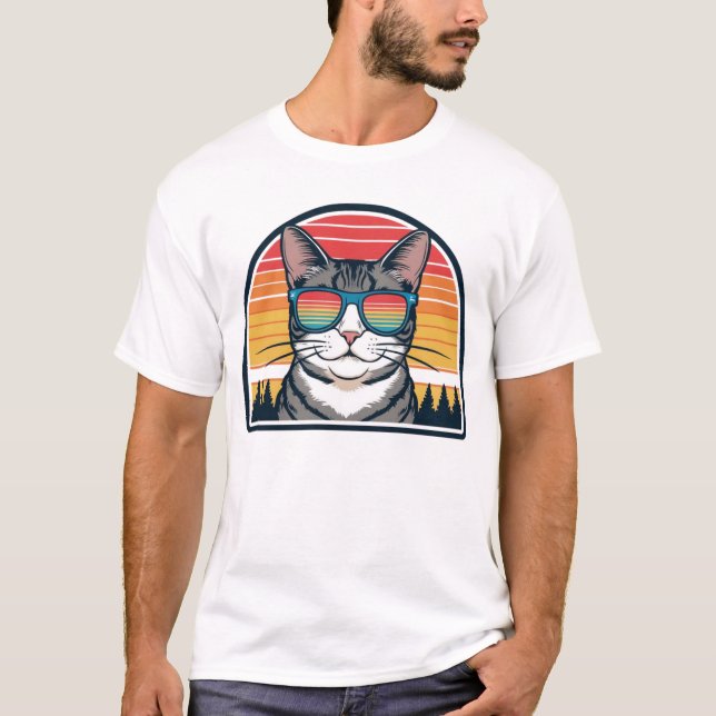 Cat Daddy Sunglasses Sunset Retro Fur Dad Papa  T-Shirt (Vorderseite)