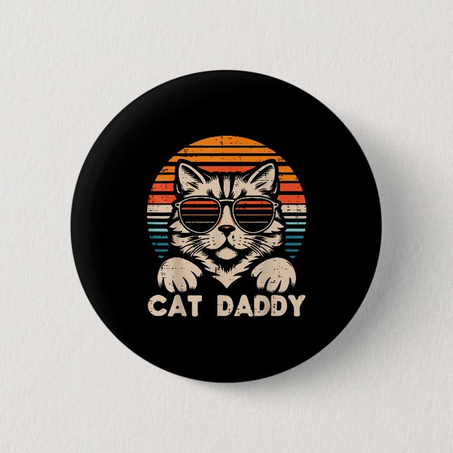 Cat Daddy Sungles Sunset Retro Fur Dad Papa Kitten Button (Vorderseite)