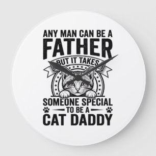 Cat Daddy Vater Zitat Vintage Gravur T-Shirt D Große Wanduhr