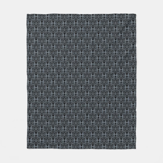 Cat Damask Large Print Slate Fleece Blanken (Vorderseite)
