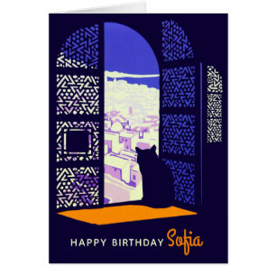 Cat d'anniversaire dans une fenêtre Carte Casabla