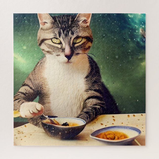 Cat dans l'espace Puzzle de manger (Vertical)