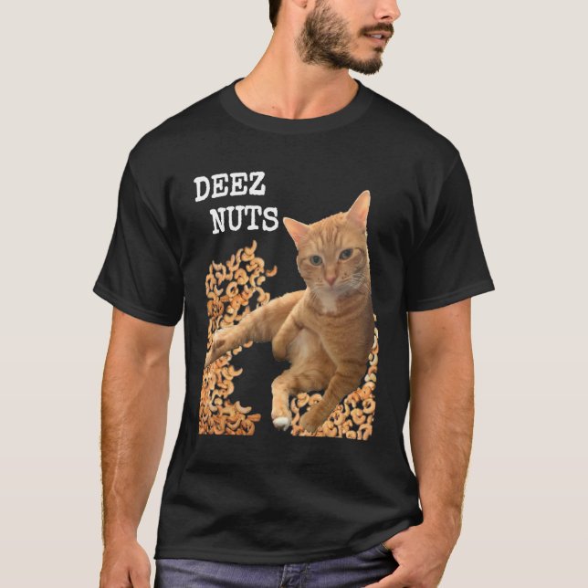Cat DEEZ NUTS Witz mit Cashews T-Shirt (Vorderseite)