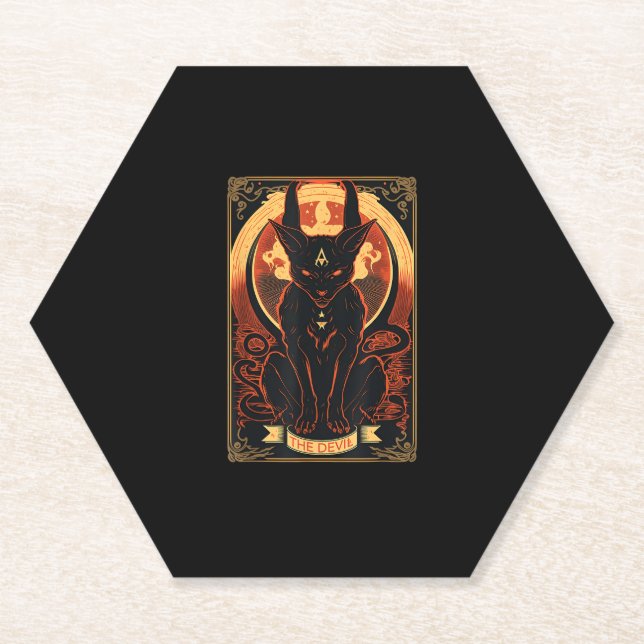 Cat Devil Tarot Card Grafik Illustration Untersetzer (Vorderseite)