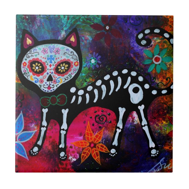 CAT DIA DE LOS MUERTOS TILE FLIESE (Vorderseite)