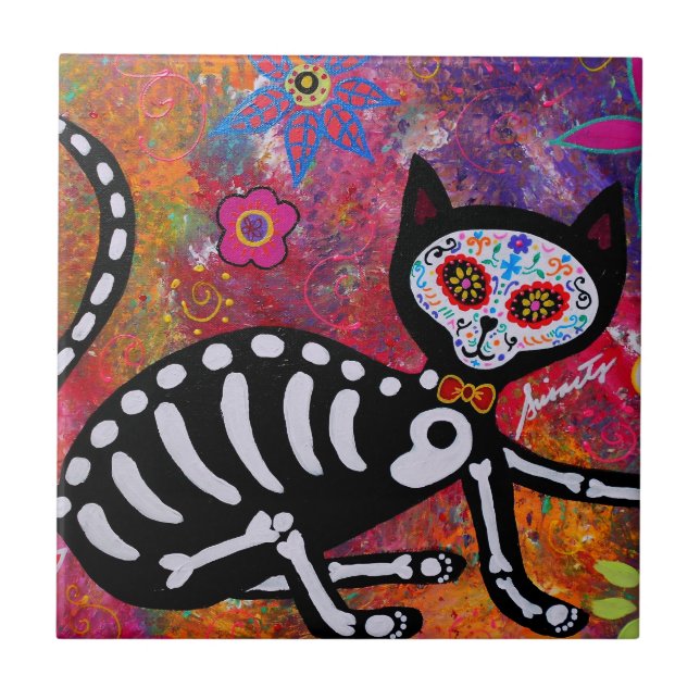 CAT DIA DE LOS MUERTOS TILE FLIESE (Vorderseite)