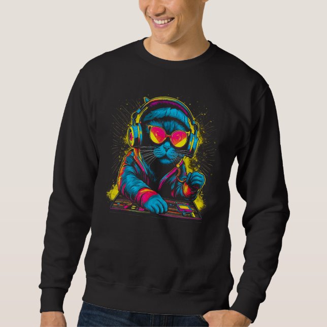 Cat DJ Turntable Kitty DJ Music Sweatshirt (Vorderseite)