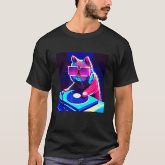 Cat DJ Vaporwave Ästhetische Männer Jungs Mädchen T-Shirt