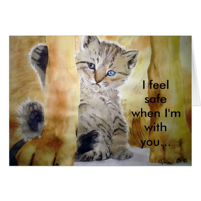 Cat Dog Card zum Schutz der Katze Fine Art Malerei (Vorderseite (Horizontal))
