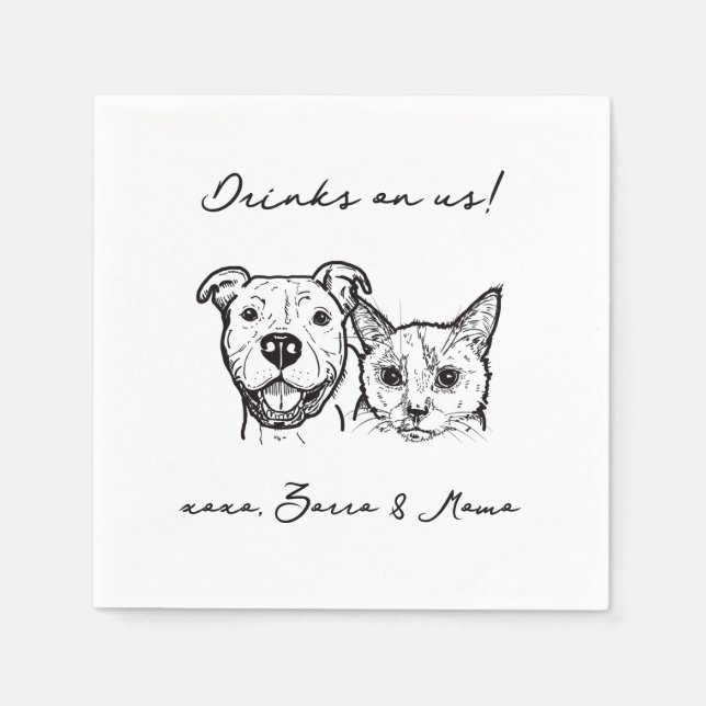 Cat Dog Drinks auf US-Haustier Hochzeit Serviette (Vorderseite)