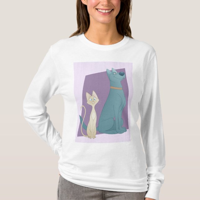 Cat & Dog im niedlichen Cartoon-Stil T-Shirt (Vorderseite)