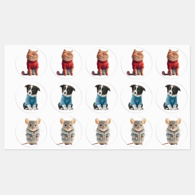 Cat Dog Mouse Picture Classic Label Etiketten (Blatt)