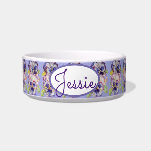 Cat Dog Shabby Floral Pansy Pansies Pet Name Bowl Napf