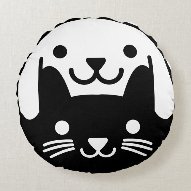 Cat Dog Yin Yang Pet Rundes Kissen (Vorderseite)
