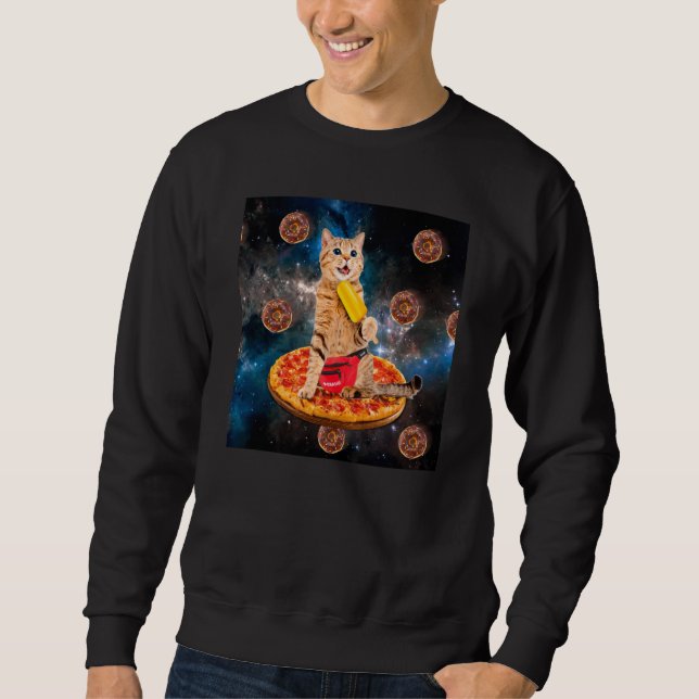 Cat Donut Riding Pizza Eating Ice Cream Galaxy Spa Sweatshirt (Vorderseite)