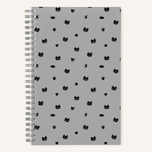 Cat Doodle Grey Notizbuch (Vorderseite)