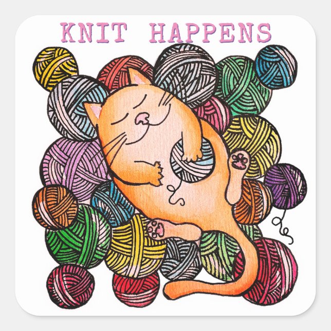Cat Doodle Strick Happens Personalisiert Stickers (Vorderseite)