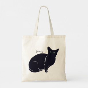 Cat drawing, black cat with green eyes tragetasche