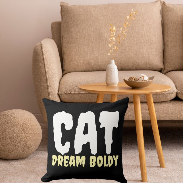 Cat Dream Bolly Funny Retro Personalisiert Black Kissen (Von Creator hochgeladen)
