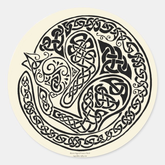 Cat Dreams Celtic Black Ivory Runder Aufkleber (Vorderseite)