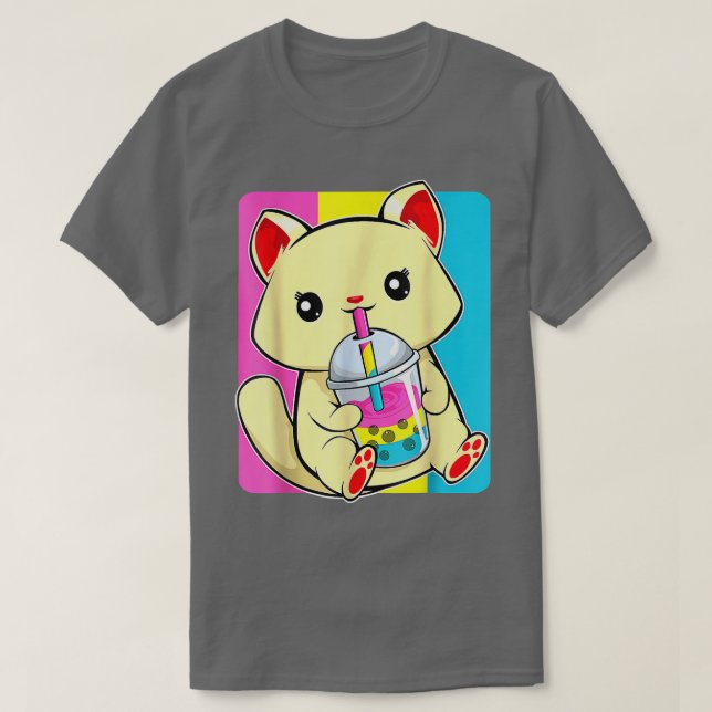 Cat Drink Boba LGBT Niedlich Kitten Panseual Prii  T-Shirt (Design vorne)