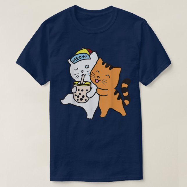 Cat Drinking Boba Shirt Tea Bubble Tee Anime Kawai (Design vorne)