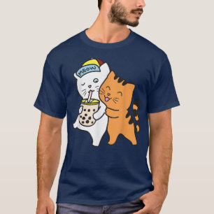 Cat Drinking Boba Shirt Tea Bubble Tee Anime Kawai