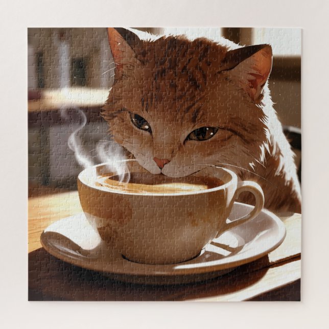 Cat drinking coffee from a cup (Vertikal)