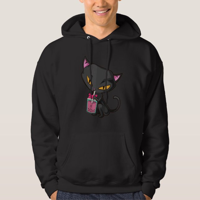 Cat drinking pink Boba Tea Hoodie (Vorderseite)