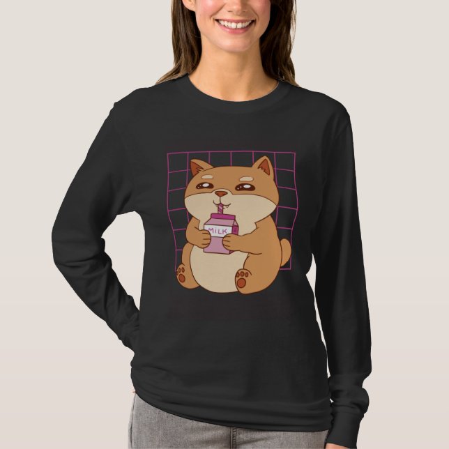 Cat drinking Strawberry Milk T-Shirt (Vorderseite)
