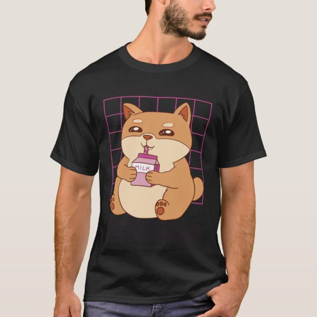 Cat drinking Strawberry Milk T-Shirt (Vorderseite)