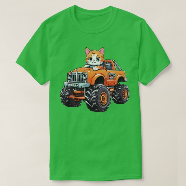 Cat Driving Monster Truk T-Shirt (Design vorne)