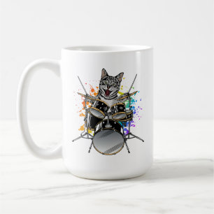 Cat Drummer Playing Drums Kaffeetasse