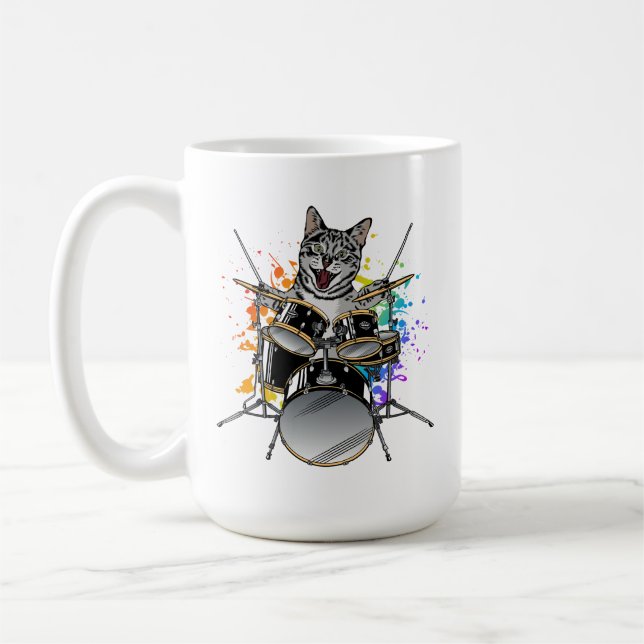 Cat Drummer Playing Drums Kaffeetasse (Links)