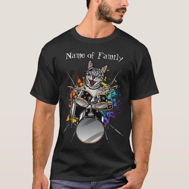 Cat Drummer Playing Drums Men T - Shirt (Vorderseite)
