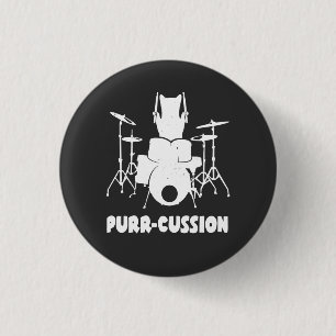 Cat Drummer Purr Cussion Funny Button