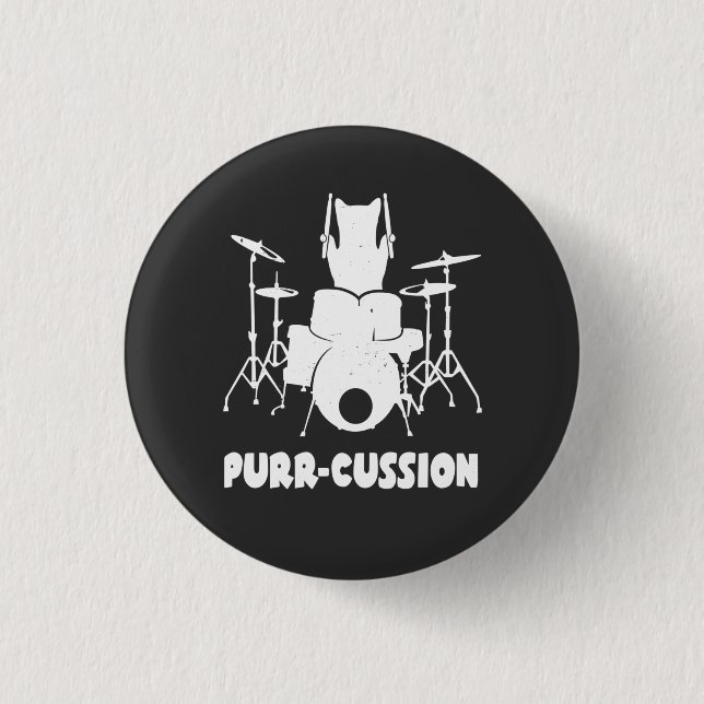 Cat Drummer Purr Cussion Funny Button (Vorderseite)