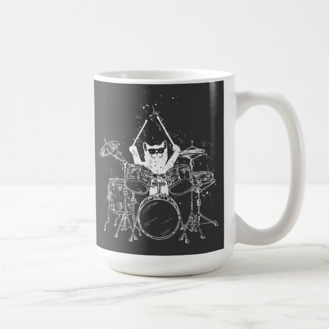 Cat Drummer Trommeln Tasse (Rechts)
