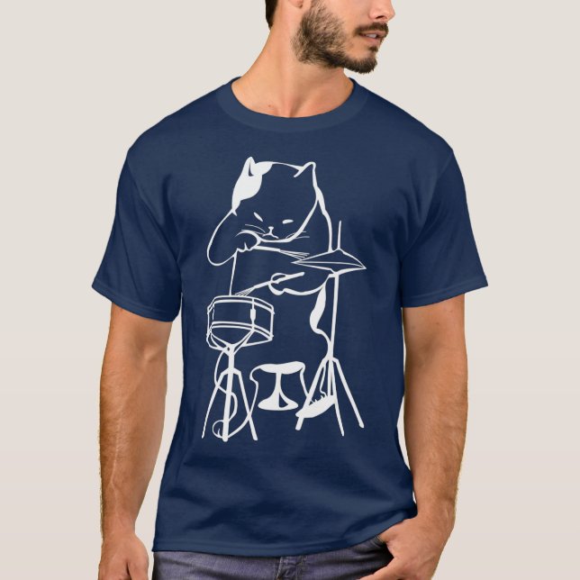 Cat Drumming Jazz Cat Cat Drummer T-Shirt (Vorderseite)