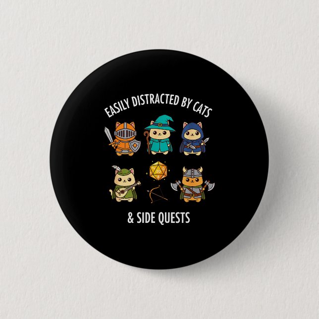Cat Easily Distracted By Cat &amp; Side Quests Rpg Button (Vorderseite)
